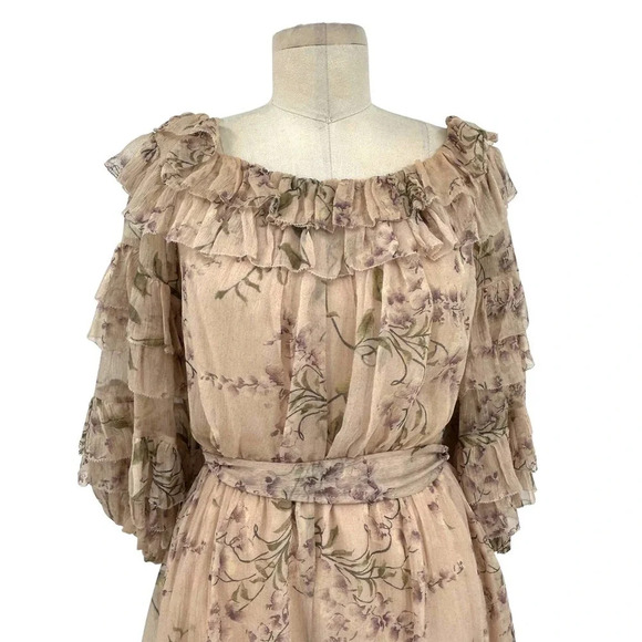 Zimmermann Unbridled Off-the-shoulder Ruffle‎ Romper Lilac Wisteria Floral - Picture 3 of 9